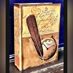 Vintage Artisan Hand Crafted Velvet Lined Oil Painted Canvas Faux Book Box